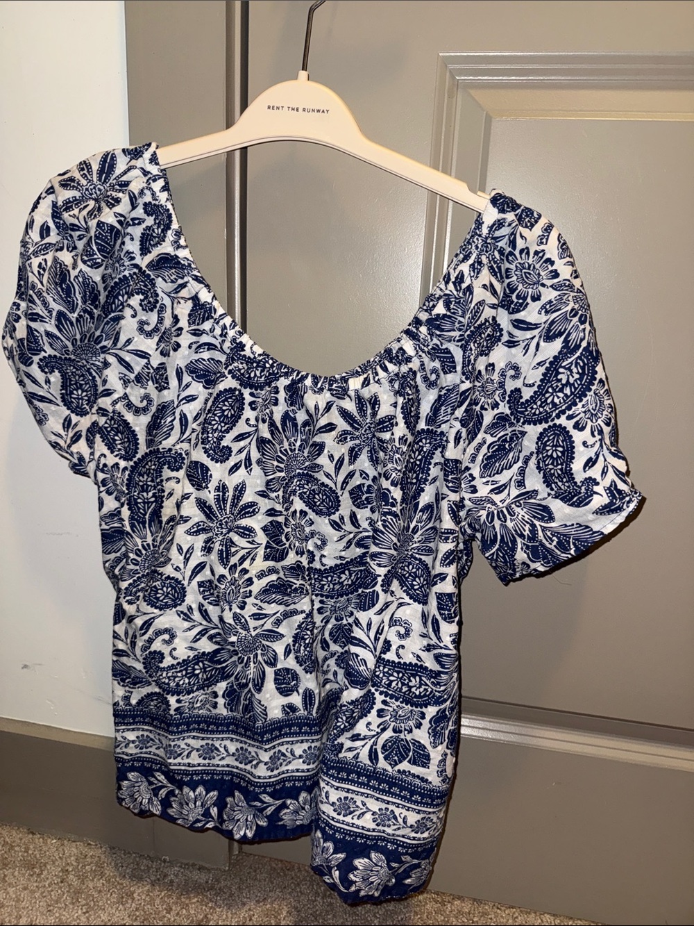 LOFT Navy and White Floral Scoop-Neck Blouse